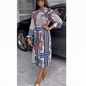 Zara Satin Pleated Midi Skirt in Equestrian Print Size M NWOT